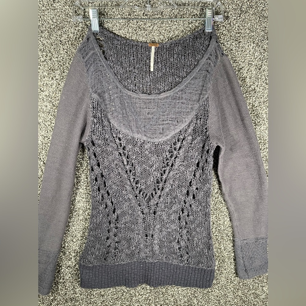 Free People Womens Medium Loose Knit Cotton Blend Long Sleeve Sweater Periwinkle